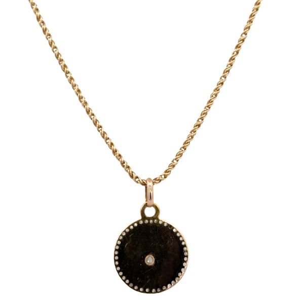 14k Rose Gold Enamel Pansy & Rose Cut Diamond Pendant Necklace – 18