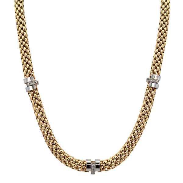 Estate Fope 18k Yellow Gold Woven Necklace with White Gold & Diamond Accents – 0.15 CTW, 17