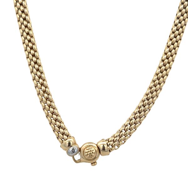 Estate Fope 18k Yellow Gold Woven Necklace with White Gold & Diamond Accents – 0.15 CTW, 17
