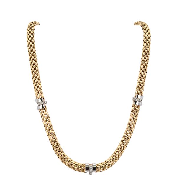 Estate Fope 18k Yellow Gold Woven Necklace with White Gold & Diamond Accents – 0.15 CTW, 17