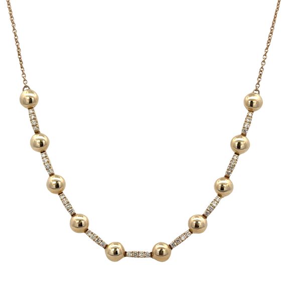 14k Yellow Gold Beaded Diamond Necklace – Adjustable 16
