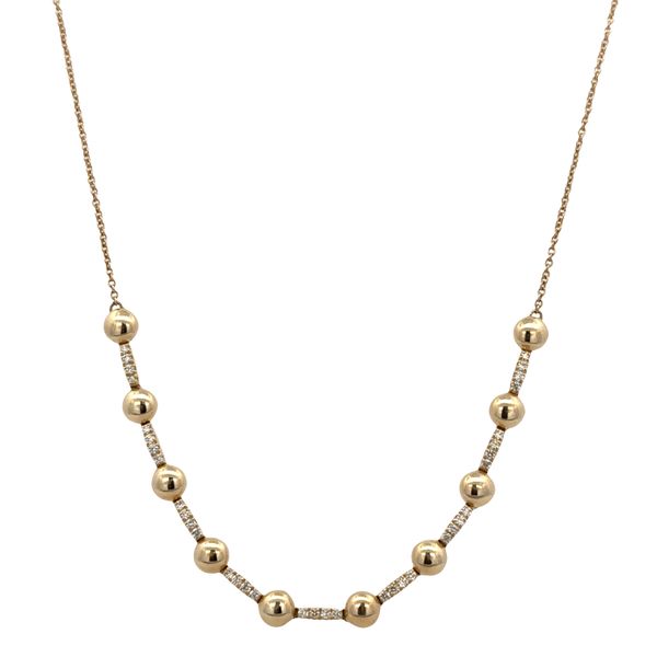 14k Yellow Gold Beaded Diamond Necklace – Adjustable 16