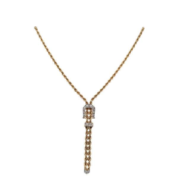 14k Yellow Gold Diamond Buckle Drop Necklace – 17