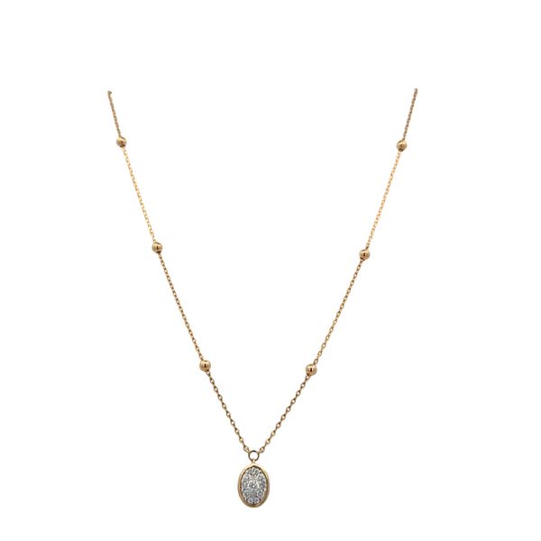 14k Yellow Gold Diamond Cluster Oval Necklace – Adjustable 18
