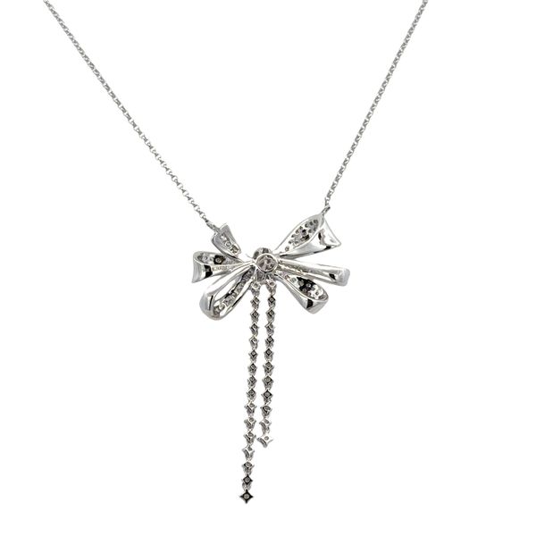 14k White Gold Diamond Bow Necklace – Adjustable 16