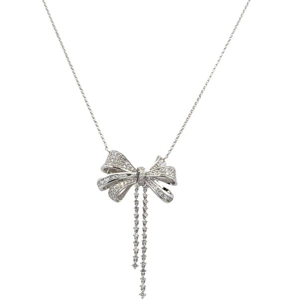 14k White Gold Diamond Bow Necklace – Adjustable 16