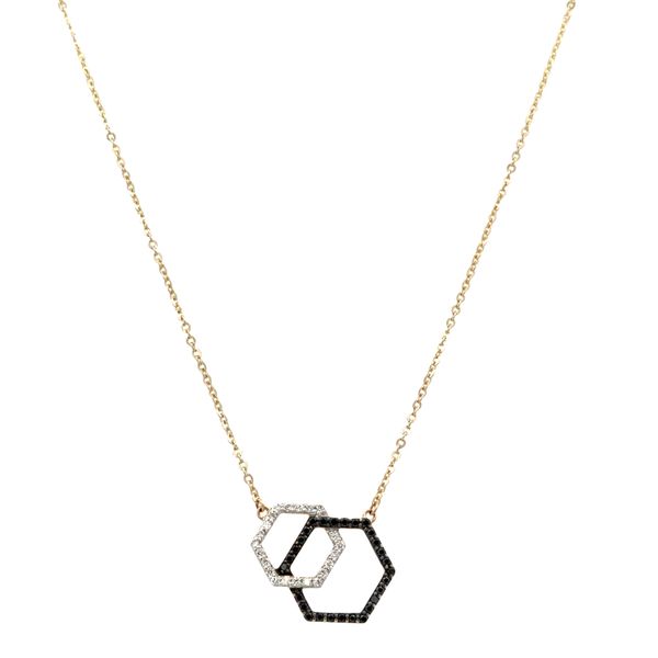 14k Yellow Gold Black & White Diamond Hexagonal Necklace – 18