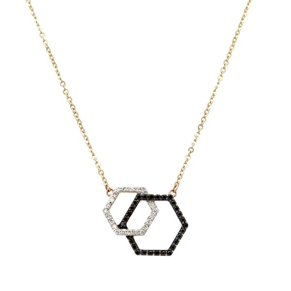 14k Yellow Gold Black & White Diamond Hexagonal Necklace – 18
