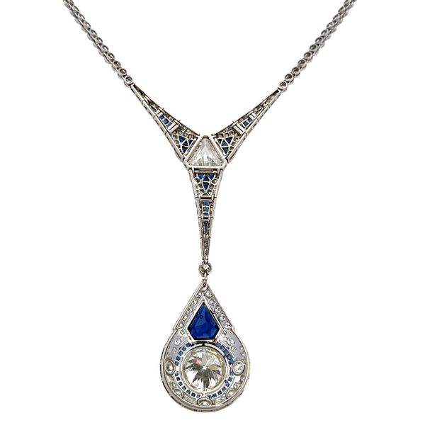 Stunning Art Deco Platinum Diamond & Sapphire Necklace – 17