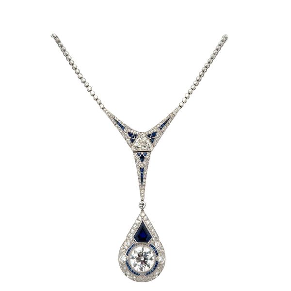 Stunning Art Deco Platinum Diamond & Sapphire Necklace – 17
