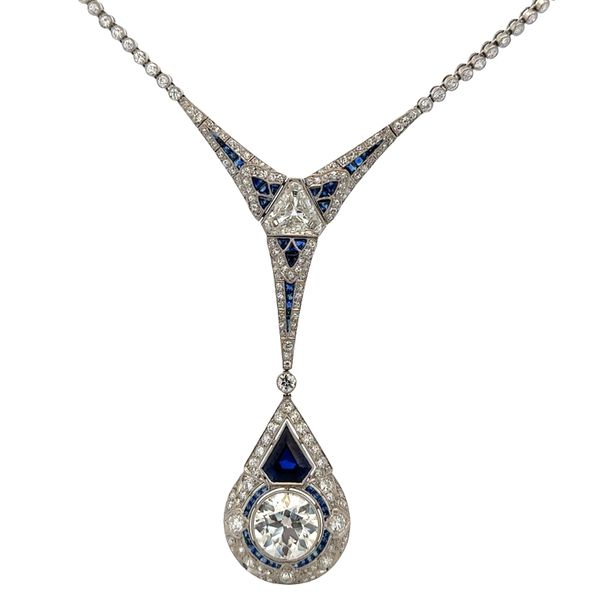 Stunning Art Deco Platinum Diamond & Sapphire Necklace – 17