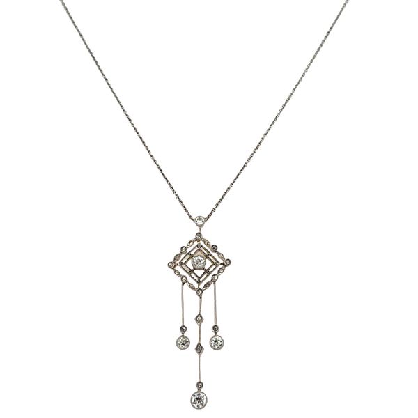 Antique Edwardian Platinum-Topped 14k Yellow Gold Diamond Lavalier Pendant Necklace – 18