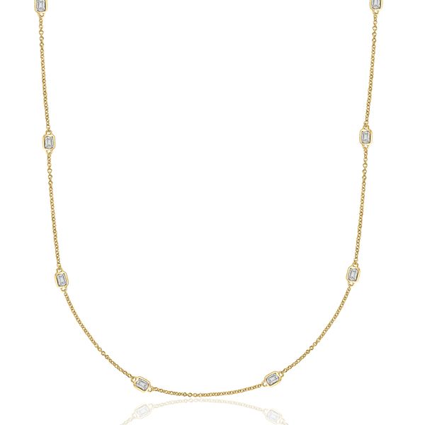 14k Yellow Gold Emerald Cut Diamond Station Necklace – Adjustable 16–18