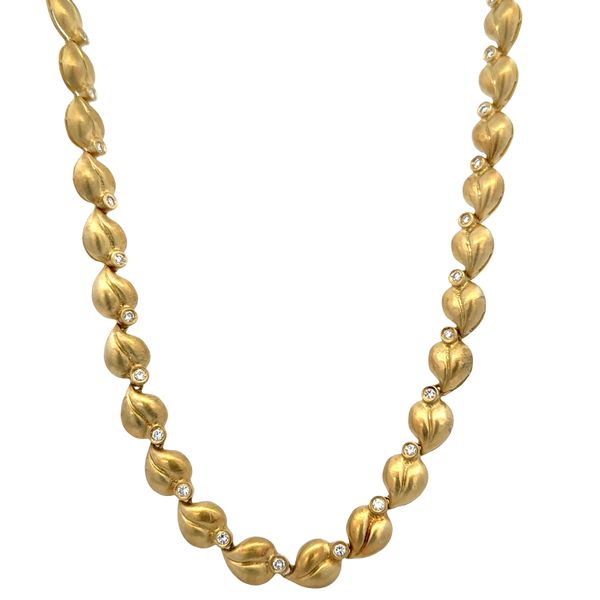 Estate Designer 18k Yellow Gold Diamond Foliate Statement Necklace – 16