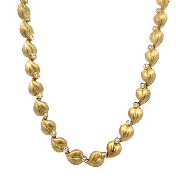 Estate Designer 18k Yellow Gold Diamond Foliate Statement Necklace – 16