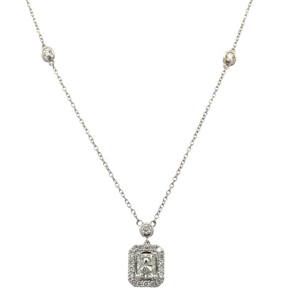 14k White Gold Cushion Cut Diamond Halo Station Necklace – GIA Image 2 Perry's Diamonds & Estate Jewelry Charlotte, NC