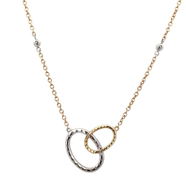 14k Two-Tone Gold Interlocking Oval Diamond Necklace – Adjustable 18