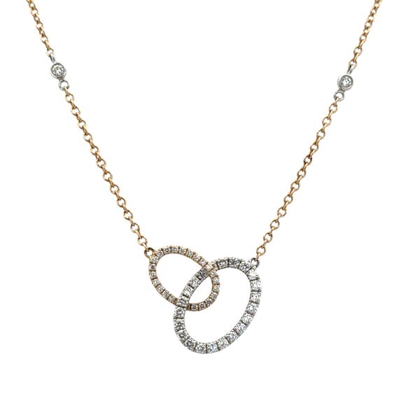 14k Two-Tone Gold Interlocking Oval Diamond Necklace – Adjustable 18