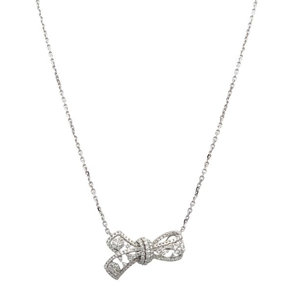 14k White Gold Diamond Openwork Bow Necklace – 18