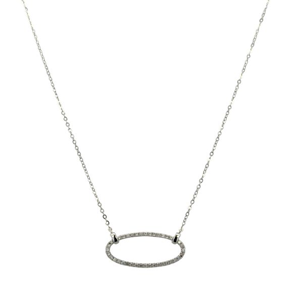 14k White Gold Oval Shape Diamond Necklace – Adjustable 18