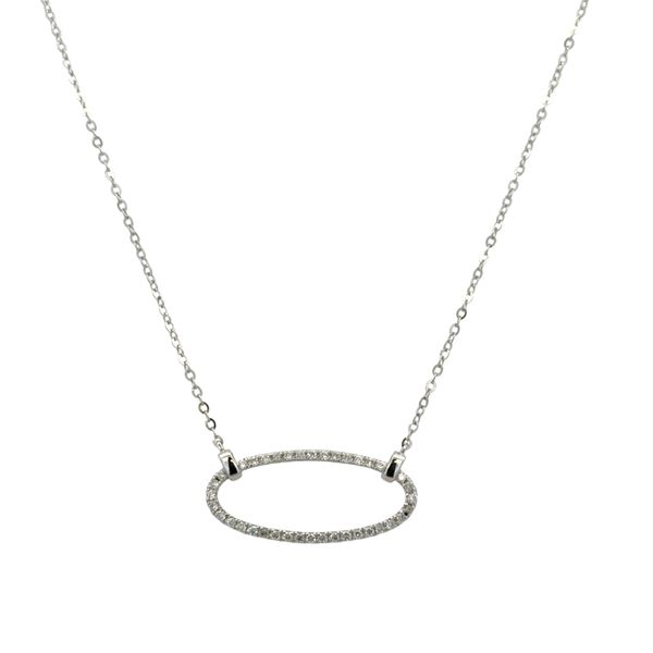 14k White Gold Oval Shape Diamond Necklace – Adjustable 18
