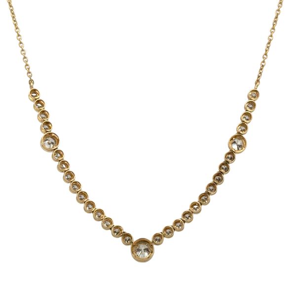14k Yellow Gold 1.25 CT Bezel Set Diamond Station Necklace – Adjustable 18