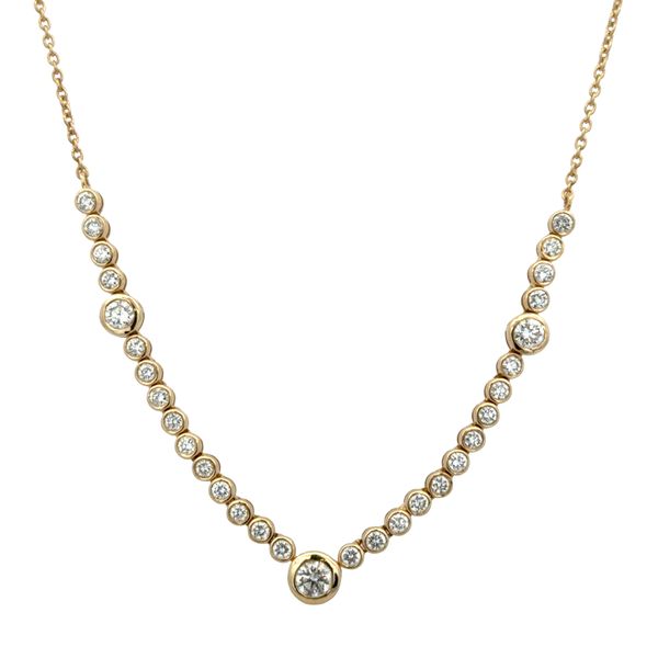 14k Yellow Gold 1.25 CT Bezel Set Diamond Station Necklace – Adjustable 18