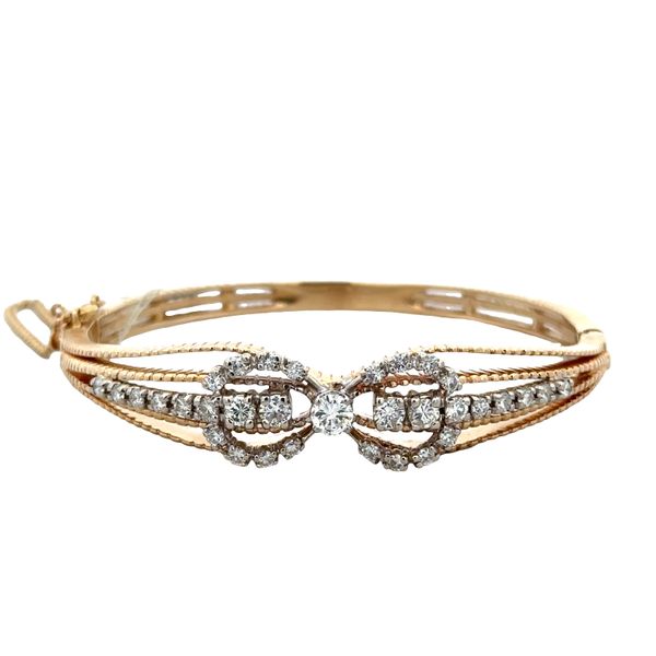 14k Yellow & White Gold Diamond Bow Openwork Bangle Bracelet Perry's Diamonds & Estate Jewelry Charlotte, NC