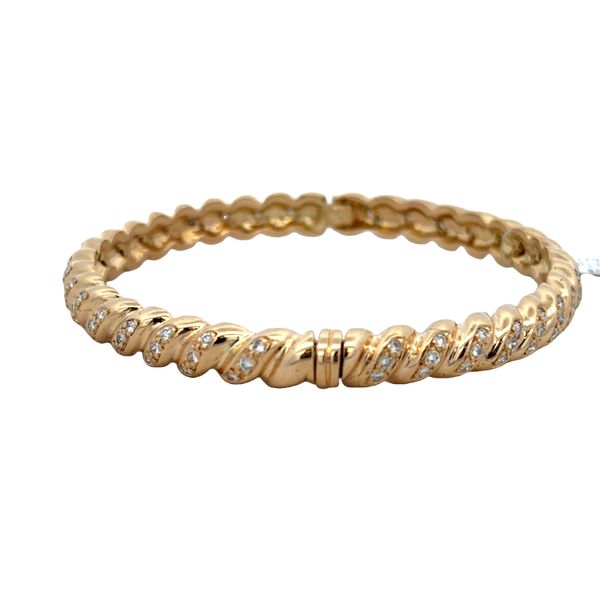 Hinged Textured Diamond Bangle Bracelet in 18k Yellow Gold Image 2 Perry's Diamonds & Estate Jewelry Charlotte, NC