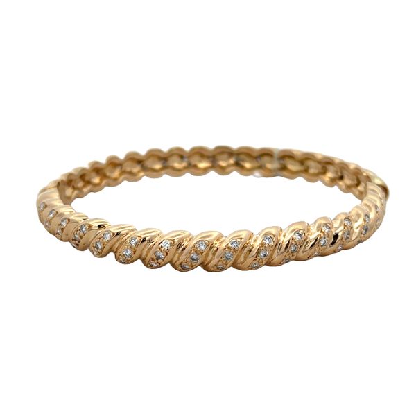 Hinged Textured Diamond Bangle Bracelet in 18k Yellow Gold Perry's Diamonds & Estate Jewelry Charlotte, NC