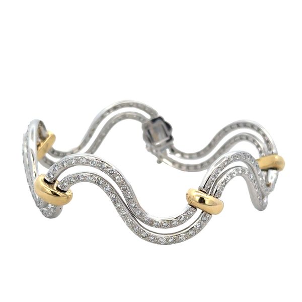 Statement Curving Two Tone Diamond Bracelet in 18k Gold Perry's Diamonds & Estate Jewelry Charlotte, NC