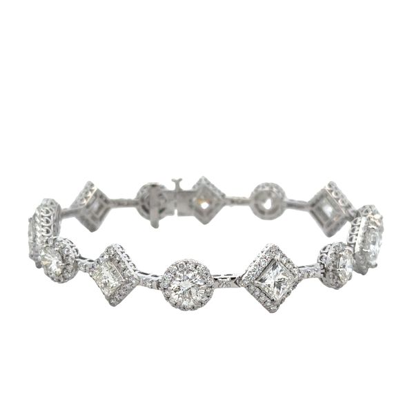 18k White Gold 10.30 Carat Diamond Halo Bracelet – Princess & Round Cut Design Perry's Diamonds & Estate Jewelry Charlotte, NC