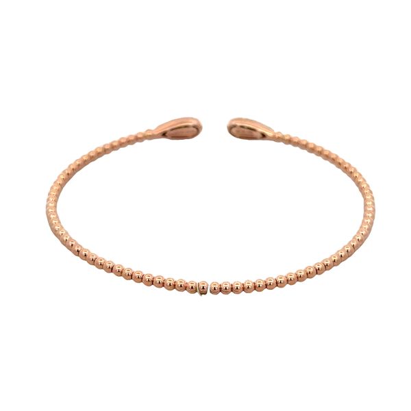 Flexible 14k Rose Gold Beaded Bangle with Diamond Terminals – 4.4mm Image 2 Perry's Diamonds & Estate Jewelry Charlotte, NC
