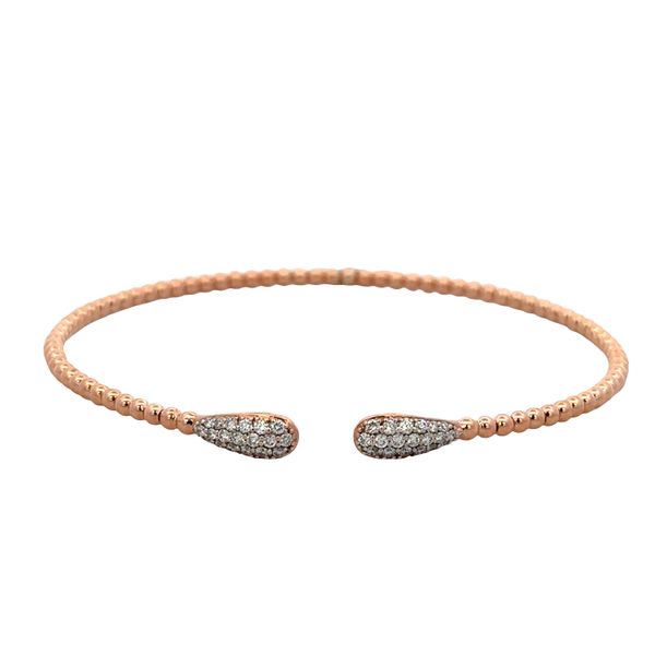 Flexible 14k Rose Gold Beaded Bangle with Diamond Terminals – 4.4mm Perry's Diamonds & Estate Jewelry Charlotte, NC