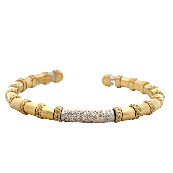18k Yellow Gold Textured Flexible Diamond Bangle Bracelet Perry's Diamonds & Estate Jewelry Charlotte, NC
