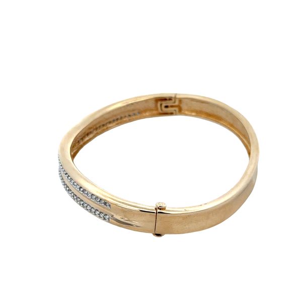 Brushed 14K Yellow Gold Diamond Bangle Bracelet – Fits a 6.5