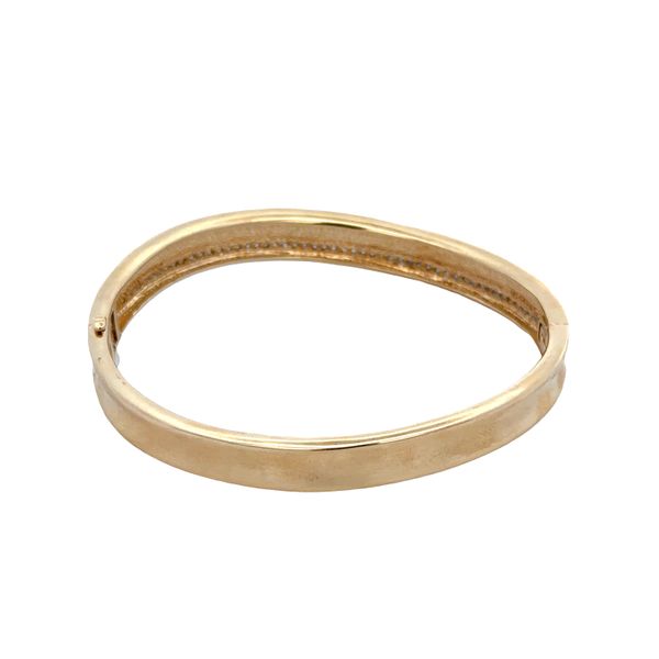 Brushed 14K Yellow Gold Diamond Bangle Bracelet – Fits a 6.5