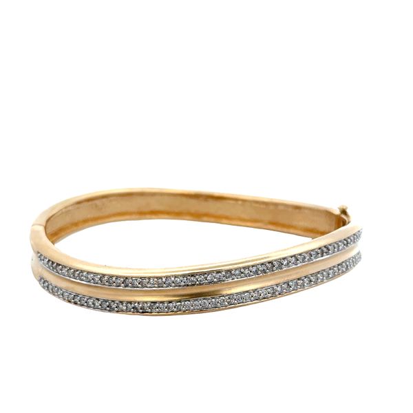 Brushed 14K Yellow Gold Diamond Bangle Bracelet – Fits a 6.5