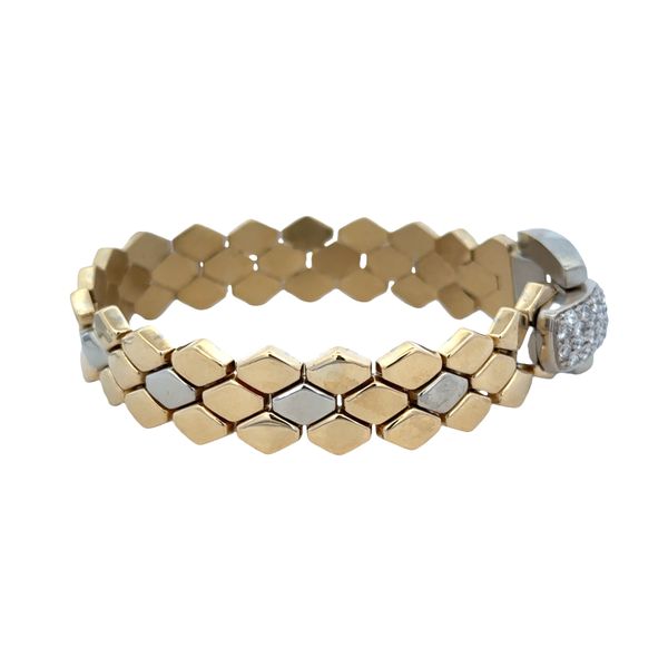 Vintage 18k Two-Tone Diamond Pavé Geometric Link Bracelet – 7.25
