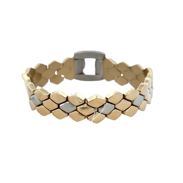 Vintage 18k Two-Tone Diamond Pavé Geometric Link Bracelet – 7.25