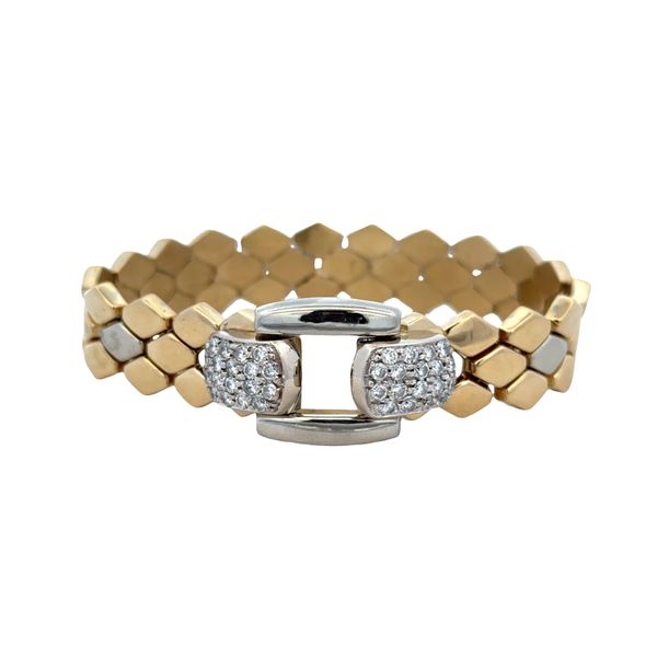 Vintage 18k Two-Tone Diamond Pavé Geometric Link Bracelet – 7.25