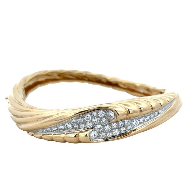 18k Yellow & White Gold Diamond Textured Bangle Bracelet – Fits 6