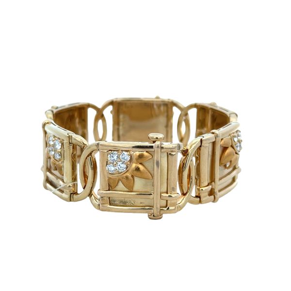 18k Yellow Gold Diamond Sunburst Statement Bracelet – 7