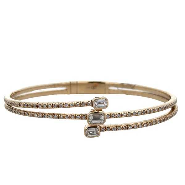 14k Yellow Gold Diamond Flexible Bypass Bangle Bracelet – 6.5