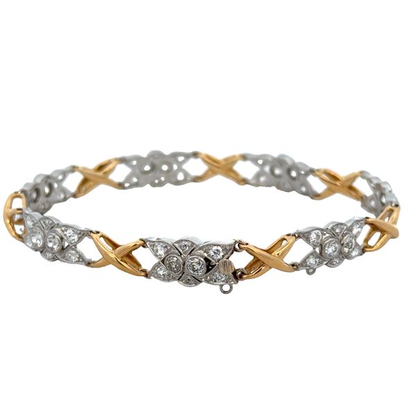 Platinum & 18k Yellow Gold Old Mine Cut Diamond Bracelet – 7.25 Inches Image 2 Perry's Diamonds & Estate Jewelry Charlotte, NC