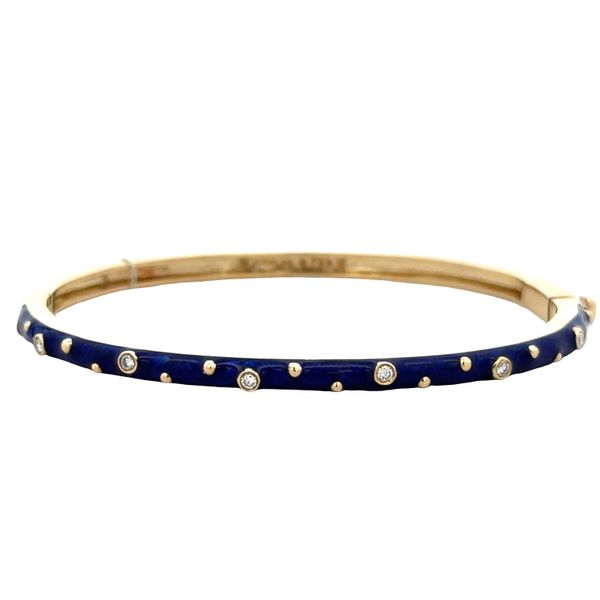 Estate Hidalgo 18k Yellow Gold Diamond & Blue Enamel Hinged Bangle Bracelet Perry's Diamonds & Estate Jewelry Charlotte, NC