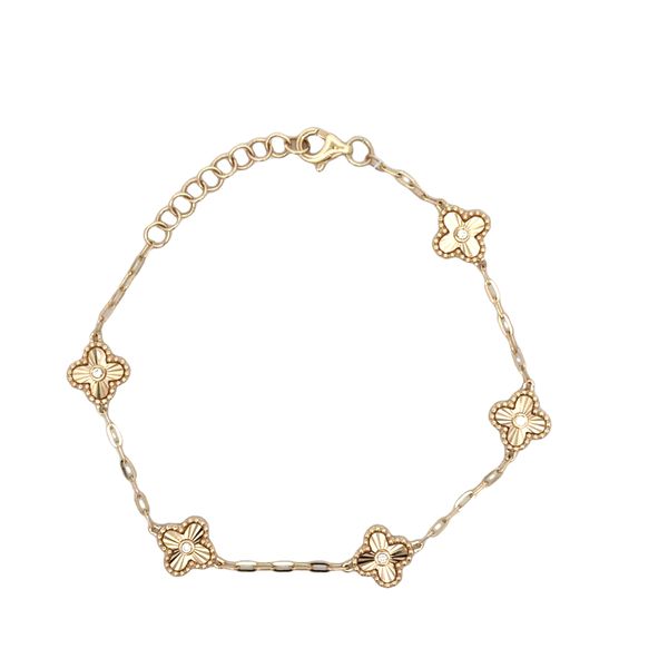 14K Yellow Gold Diamond Quatrefoil Station Chain Bracelet Image 2 Perry's Diamonds & Estate Jewelry Charlotte, NC