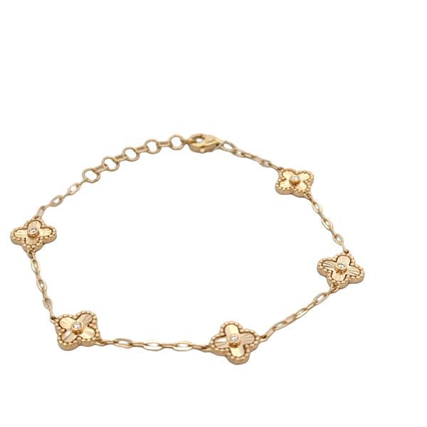 14K Yellow Gold Diamond Quatrefoil Station Chain Bracelet Perry's Diamonds & Estate Jewelry Charlotte, NC