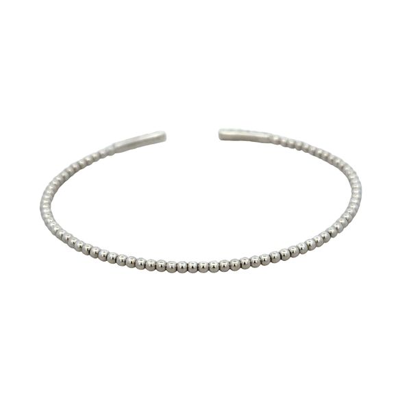 14k White Gold Flexible Beaded Bracelet with Diamond Accents – 6.75