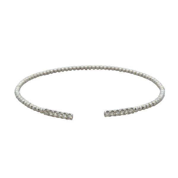 14k White Gold Flexible Beaded Bracelet with Diamond Accents – 6.75